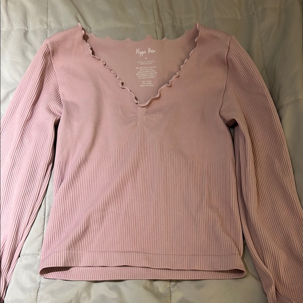 Hippie Rose Pink Fitted Ribbed Blouse
